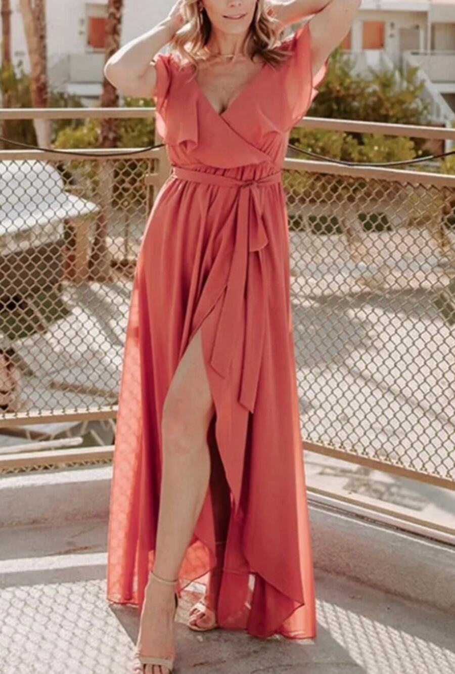 NWT Baltic Born Katya Ruffle Maxi Dress Rosewood Pink Flutter Sleeve Wrap SZ XS